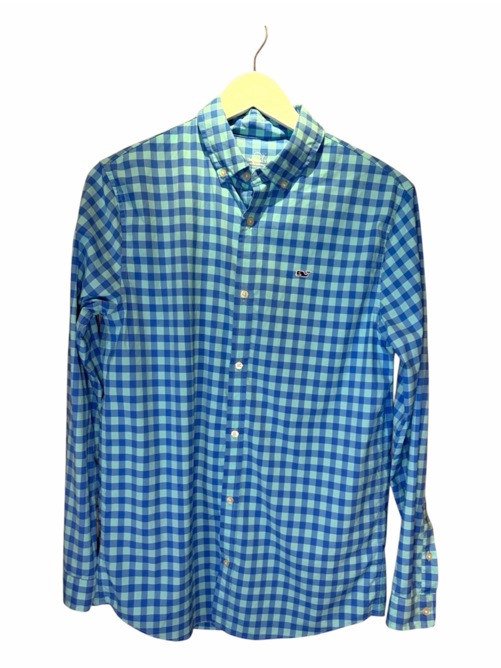 Vineyard Vines Boy’s Performance Fabric Button Down plaid Shirt Blue Size XL 18